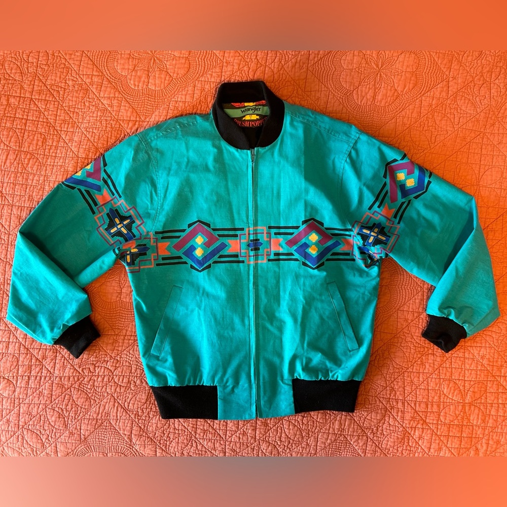 Vintage Wrangler Teal Brushpopper Southwestern Jacket